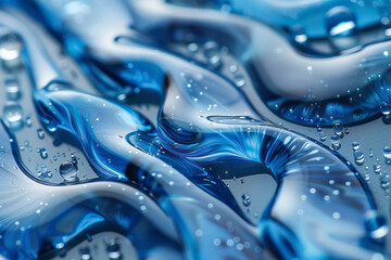 Poster - Minimalist scene of nails with iridescent blue polish flowing down like liquid, on a light gray background,