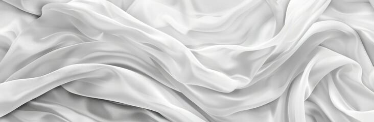 Poster - The texture in this image is white grey satin fabric that is white silver fabric silk panorama with a beautiful soft blur pattern.