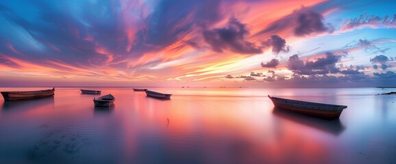 Wall Mural - From the beach, a dramatic sunset can be seen