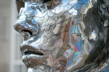 Poster - abstract background featuring a person with reflective fish scales creating a mosaic effect, against