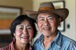 © CogniLens - Portrait of a grinning asian couple in their 50s wearing a rugged cowboy hat on stylized simple home office background
