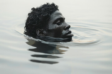 Poster - minimalist composition featuring a human figure with scales that ripple and shimmer in the light, ag