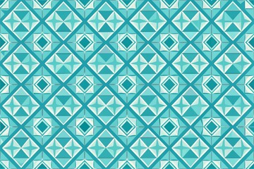 Sticker - Vibrant light blue retro geometric pattern featuring triangular and square shapes in seamless repeat, perfect for abstract backgrounds, wallpapers, and design elements.