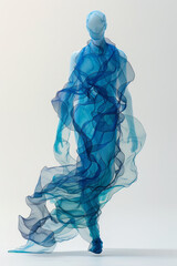 Poster - Minimalist depiction of a human figure with scales that transition into soft, ethereal colors, against a white background,
