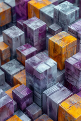 Poster - a minimalist design featuring 3d cubes in purple and yellow, arranged in a geometric pattern on a wh