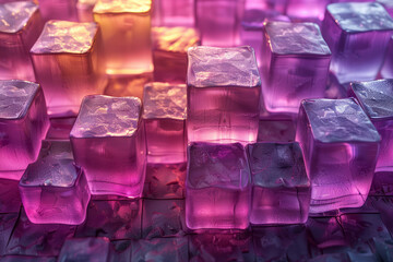 Poster - a repeating pattern of purple and yellow 3d cubes, with a gradient effect adding depth to the geomet