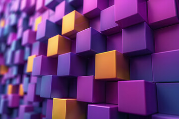 Poster - a pattern of staggered purple and yellow 3d cubes, creating a cascading geometric effect,