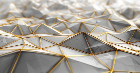 Poster - A golden edged white background with low polygons. 3D rendering.