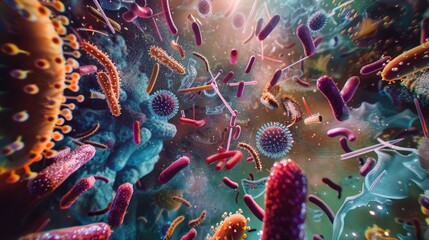Poster - A collection of various bacteria and other microorganisms found on surfaces and objects in a typical room