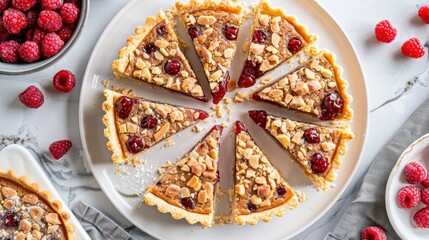 Wall Mural - A slice of pie with nuts and raspberries on a plate