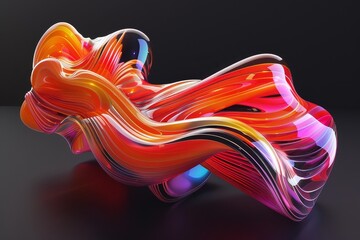Poster - A bright and vibrant 3D render of an iridescent neon holographic twisted wave in motion. This gradient design element is perfect for banners, backgrounds, wallpaper, and covers.