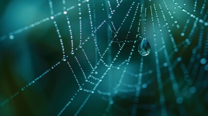 Macro shot of a raindrop on a spider web. 