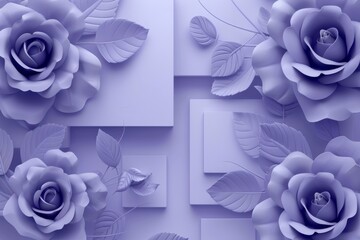 Canvas Print - Stunning 3D wallpaper with purple rose flowers on a square background. Generate Ai files for wall home decor.