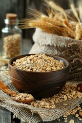 Sticker - A bowl of nuts and seeds on a table. The bowl contains walnuts, almonds, and chia seeds