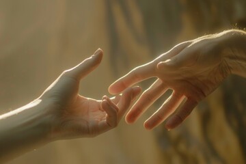 Poster - A moment of connection between two people, with their hands stretching out to meet in the middle