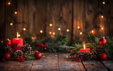 Canvas Print - Festive Christmas Composition with Candles and Decorations