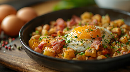 Poster - Savory Breakfast Skillet with Potatoes, Eggs and Bacon