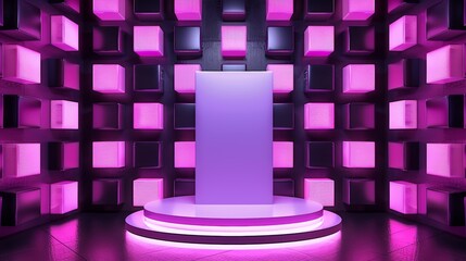 Poster - Modern 3D wallpaper with magenta LED, without safa, without beds, floors, tables, roofs, windows, or furniture