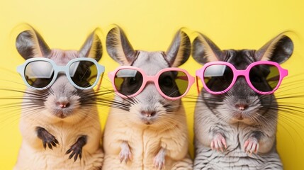 Poster - Three Chinchillas Wearing Sunglasses.