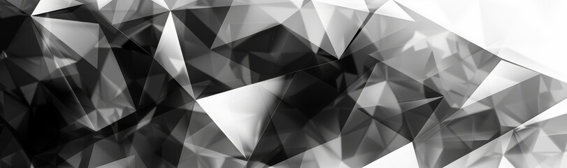 Poster - A 3D render of abstract black crystals with faceted textures, macro panorama and wide panoramic polygonal wallpaper in view