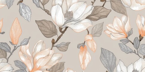 Wall Mural - Wallpaper pattern in beige and silver colors. Textile composition, handdrawn style.