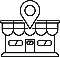 Poster - Line art icon of a shop with a location pin, representing finding a local business using a map app
