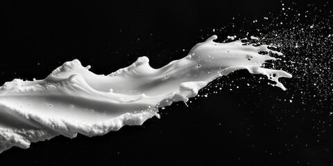 Poster - A close-up shot of a splash of milk in black and white, suitable for use in editorial or advertising contexts