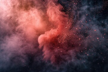 Poster - A close-up shot of a red dust cloud with textured particles and a dark background