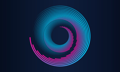 Poster - Abstract circle line pattern spin blue pink light isolated on black background in the concept of music, technology, digital