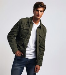 Wall Mural - A man in a green jacket and jeans.