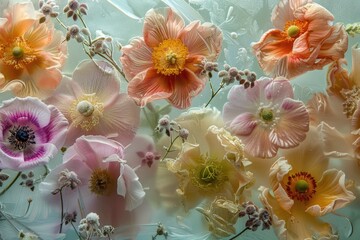 Aufkleber - A close-up view of a bouquet of fresh flowers arranged on a table