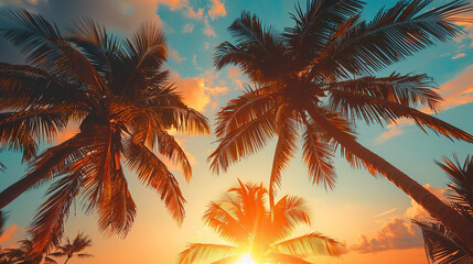 Canvas Print - Palm trees at sunset