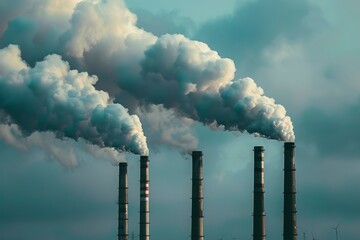 Canvas Print - A Factory smokestacks polluted environment with coal fumes