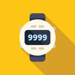 Wall Mural - Digital wrist watch showing 9999 on yellow background, in flat design style