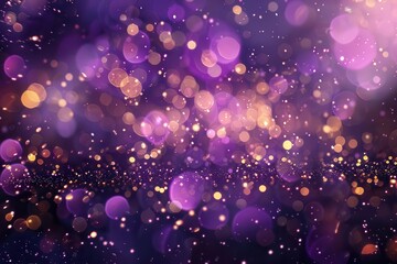 Wall Mural - vibrant purple and gold glitter confetti on blurred bokeh background