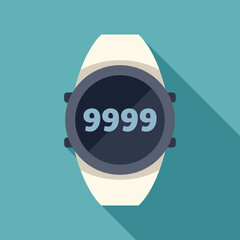 Sticker - Smartwatch showing 9999 steps, walking tracker icon in flat style with long shadow