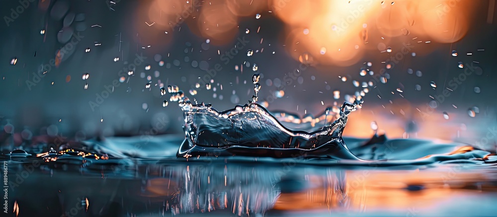 Shallow depth of field captures a water splash on a surface with ample ...