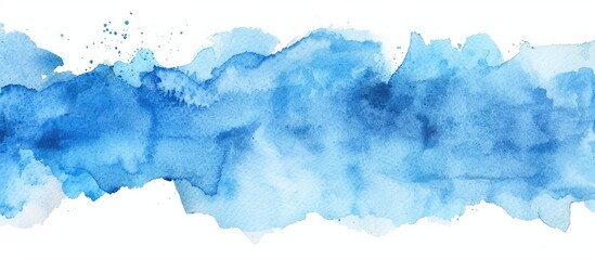 Wall Mural - hand-drawn watercolor square line brush in blue hues on a white paper background, featuring a copy s