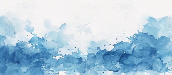 Wall Mural - hand-drawn watercolor square line brush in blue hues on a white paper background, featuring a copy s