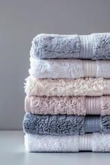 Poster - Stack of fresh fluffy towels on grey background