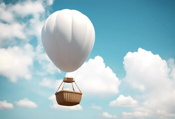 Wall Mural - white blank hot sky balloon mockup empty air 3d background rendering mock fly airship heaven clear gasbag blimp basket expedition template flight aerostat travel transportation