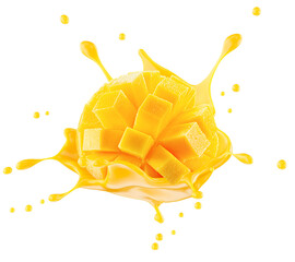 Poster - mango with juice splash isolated on a white background. Clipping path