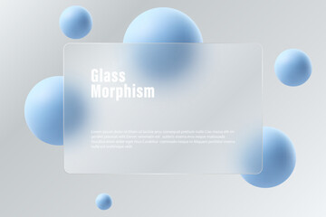 Sticker - Website landing page in glass morphism style. A partition made of transparent material with floating blue spheres.