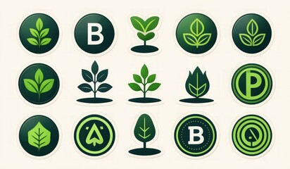 Wall Mural - vector set of icons. set of green eco symbols. set of green eco icons.set of green leaves