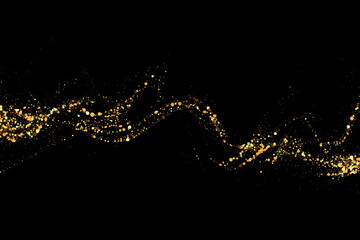 Wall Mural - gold glitter texture on a black background. wave-like streams of golden-colored particles, an explos