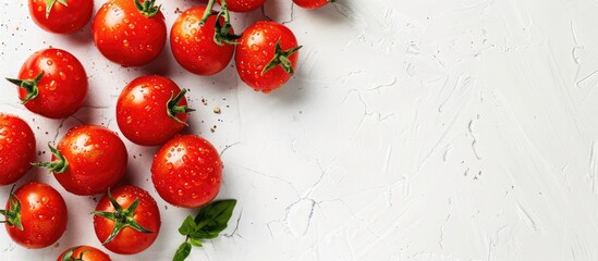 Wall Mural - Fresh plum tomatoes with copy space image on a white background.