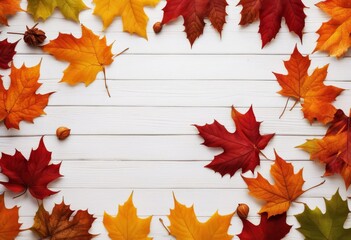 Wall Mural - leaves photoAutumn autimn white Colorful Only stock background wooden