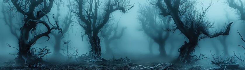 Wall Mural - A forest with trees that are dark and twisted. Scene is eerie and mysterious