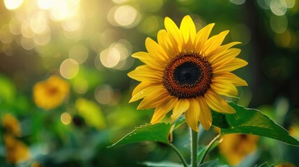 A macro shot of a yellow sunflower with detailed petals and a textured brown center, against a blurred green background.