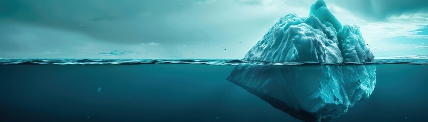 Wall Mural - A large ice block is floating in the ocean. The water is blue and the sky is clear